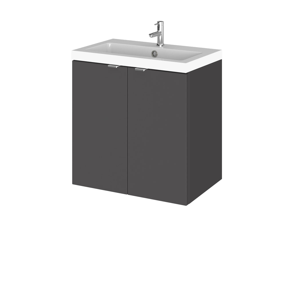 Hudson Reed Fusion Wall Hung 2 Soft Close Door Vanity Unit without Basin, Modern Bathroom Furniture in Gloss Grey Finish, 500mm