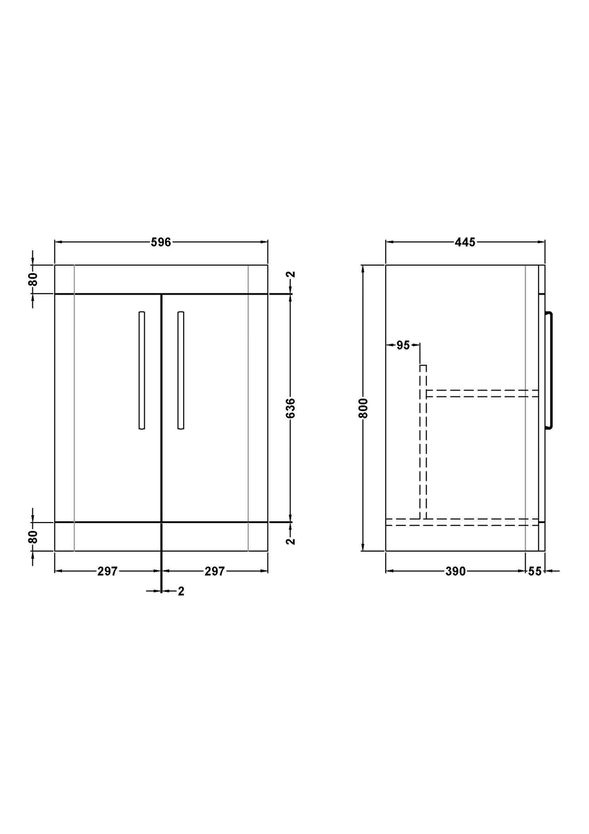 Hudson Reed Parade Component Floor Standing 2 Soft Close Door Vanity Unit, Bathroom Vanity Units with Storage in Gloss White, 600mm