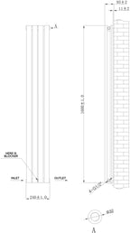 iBathUK Strata Vertical Column Radiator, Oval Double Panel Heater, Slim Designer Radiator for Modern UK Interiors, Black, 1600 x 240 mm