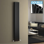iBathUK Strata Vertical Column Radiator, Oval Double Panel Heater, Slim Designer Radiator for Modern UK Interiors, Black, 1600 x 240 mm