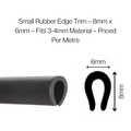 TSEC 1B Small EPDM Black Solid Edge Trim 8mm x 6mm Fits 3-4 Material - Priced per Metre