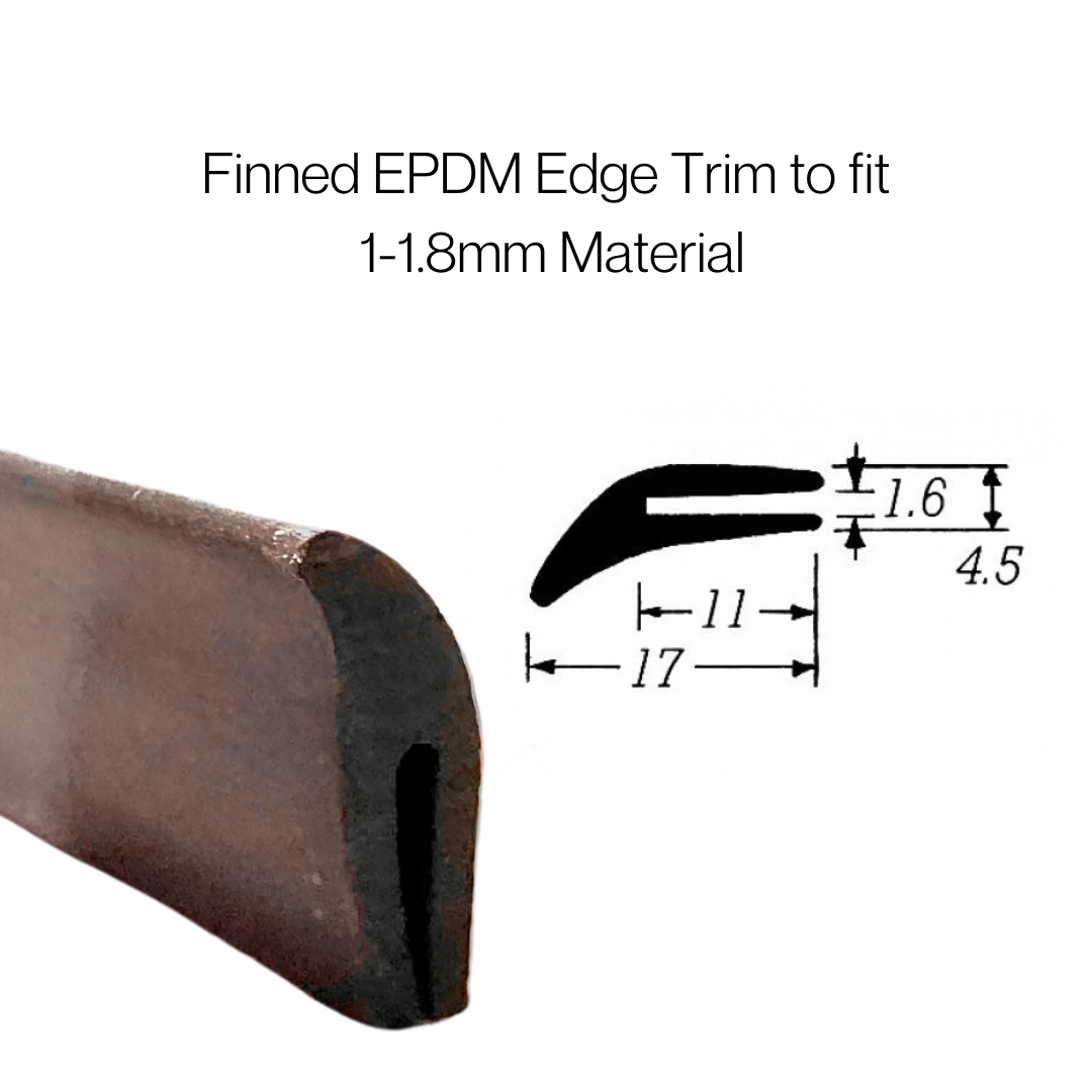 TSEC1505 Black Solid EPDM Finned Edge Trim – Lightweight Rubber Edging (1mm–1.8mm Panel Fit)