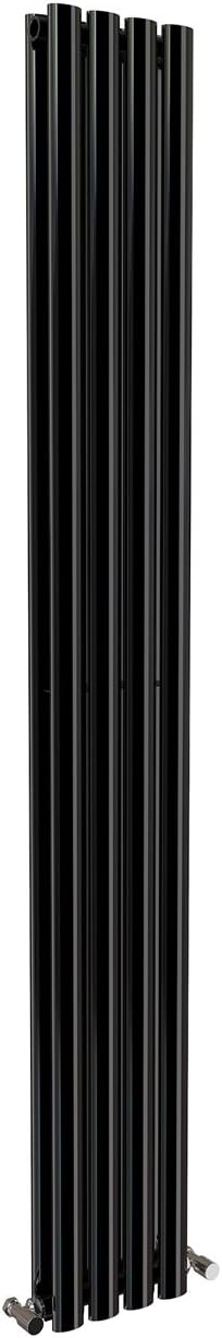 iBathUK Strata Vertical Column Radiator, Black Oval Double Panel Designer Radiator for Modern Heating, 1800 x 240 mm
