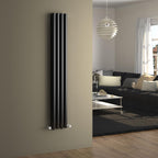 iBathUK Strata Vertical Column Radiator, Oval Double Panel Heater, Slim Designer Radiator for Modern UK Interiors, Black, 1600 x 240 mm