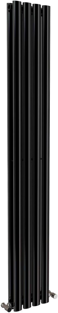 iBathUK Strata Vertical Column Radiator, Oval Double Panel Heater, Slim Designer Radiator for Modern UK Interiors, Black, 1600 x 240 mm