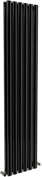 iBathUK Strata Vertical Column Radiator, Oval Double Panel Heater, Slim Designer Radiator for Modern UK Interiors, Black, 1600 x 360 mm