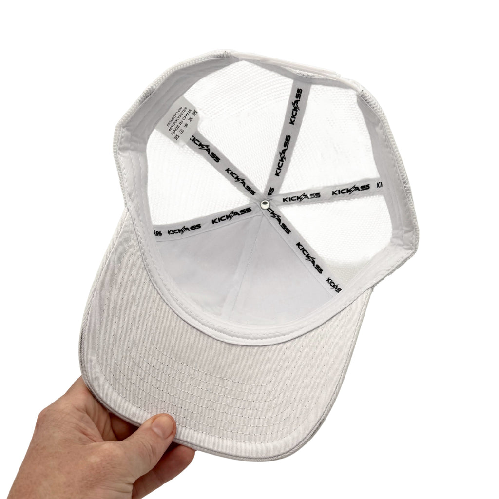 KickAss Snapback Trucker Cap - All White with White KA logo