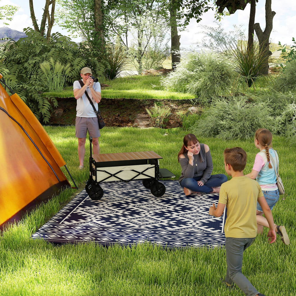 8' x 10' Reversible Waterproof Outdoor Rug, Plastic Straw with Blue & White Rhombus Border
