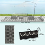 9' x 18' Patio Reversible Outdoor RV Rug with Carry Bag, Lantern, White & Black