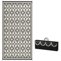 9' x 18' Reversible Outdoor Rug Waterproof Plastic Straw with Carry Bag Black & White Lantern