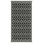 9' x 18' Reversible Outdoor Rug Waterproof Plastic Straw with Carry Bag Black & White Lantern