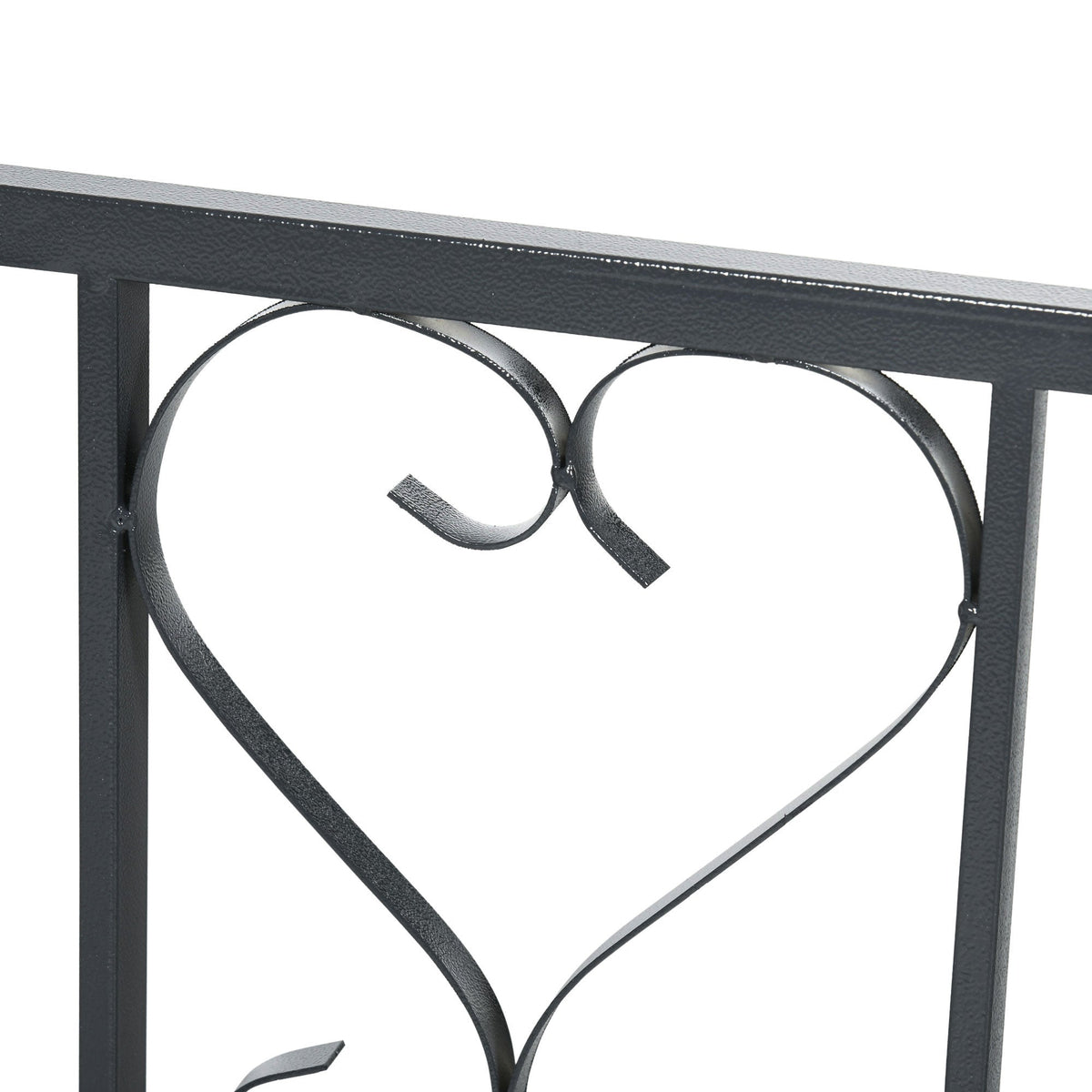 81" Metal Garden Arbor with Double Doors, Locking Gate, Vine Frame & Heart Motifs, Grey