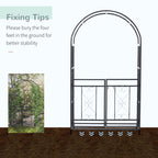 81" Metal Garden Arbor with Double Doors, Locking Gate, Vine Frame & Heart Motifs, Grey
