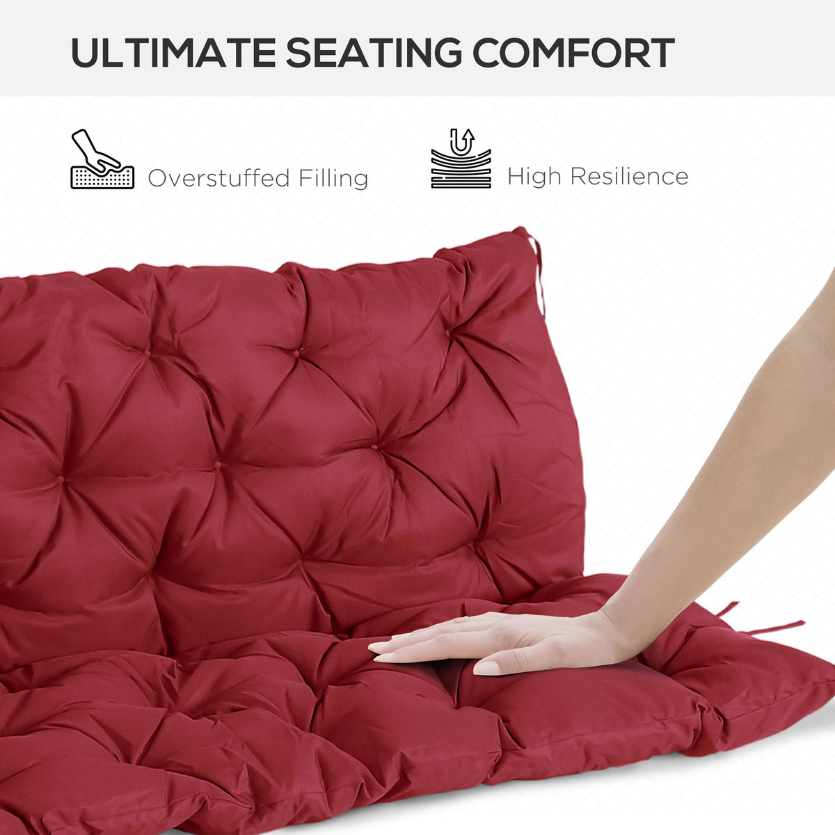 59"x38" Tufted Bench Cushion for 3-Seater Outdoor Furniture, Wine Red