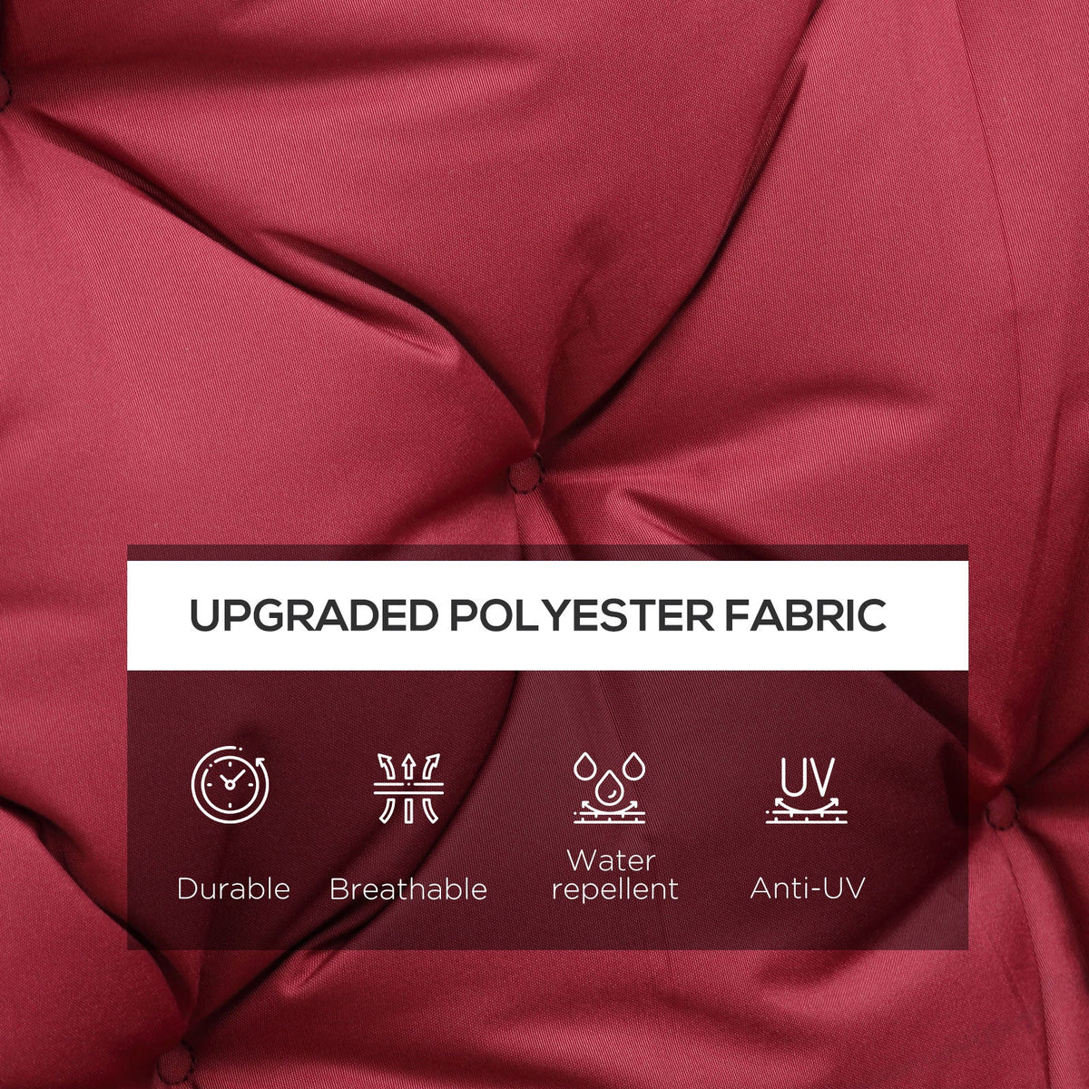 59"x38" Tufted Bench Cushion for 3-Seater Outdoor Furniture, Wine Red