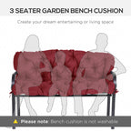 59"x38" Tufted Bench Cushion for 3-Seater Outdoor Furniture, Wine Red