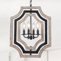 4 - Lights Distressed Wood Chandelier with Adjustable Chain, 16.9" Geometric Chandelier for Entryway with DIY Shade