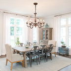 6-Light French Country Wood Chandelier, Rustic Bronze Pendant Lighting, Adjustable Chain Farmhouse Chandelier for Dining Room, Living Room, Foyer