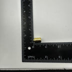 Two brass-plated steel bullet catches for cabinet doors with a cylindrical shape and a flat base for mounting. showing size large 