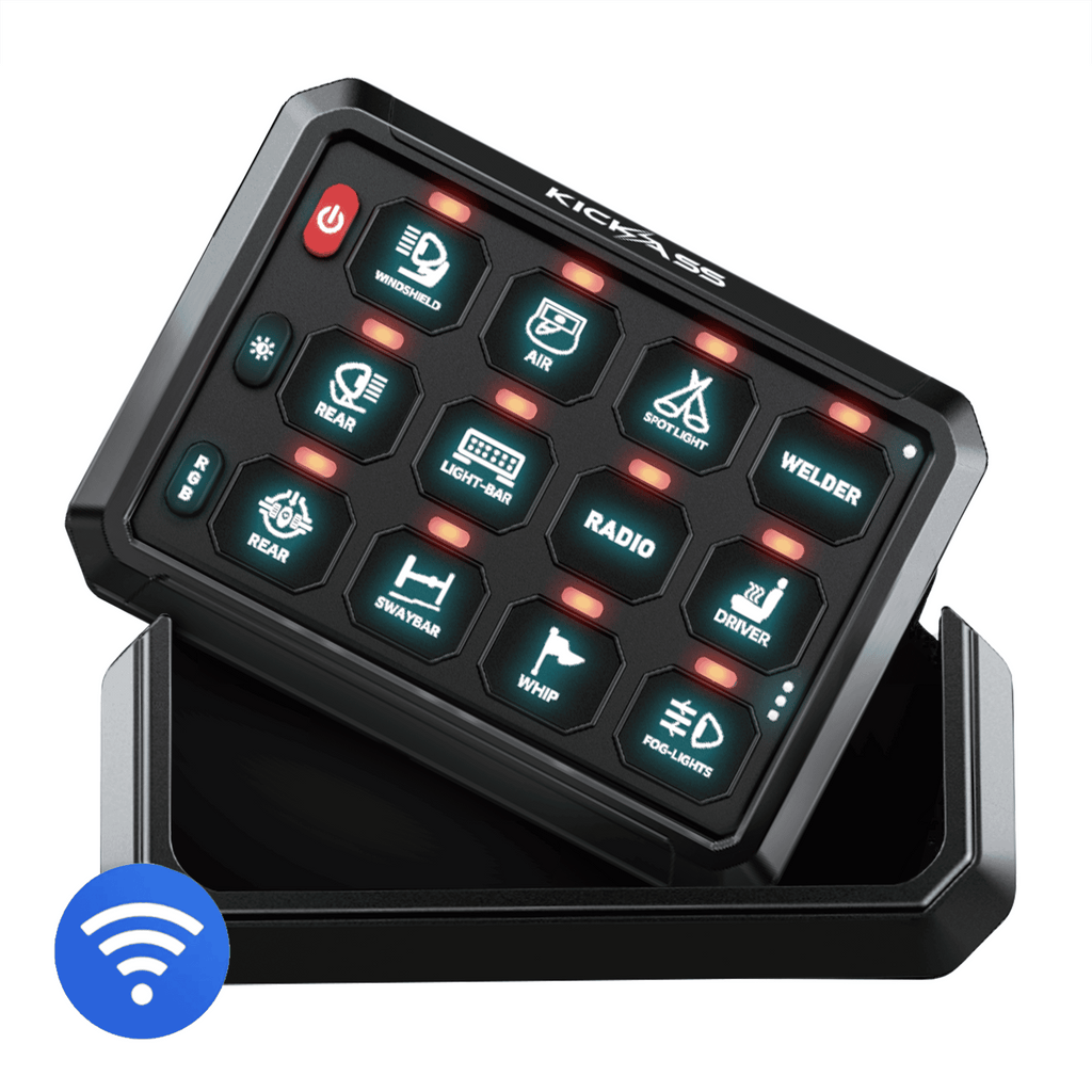 KickAss 12/24V 12 Gang Wireless Switch Panel with Magnetic Charging Cradle - MKII