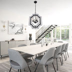 4 - Lights Distressed Wood Chandelier with Adjustable Chain, 16.9" Geometric Chandelier for Entryway with DIY Shade