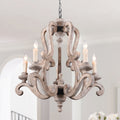5 - Light Distressed Wood French Country Vintage Chandelier with Adjustable Height,  25" Farmhouse Chandelier for Dining Room
