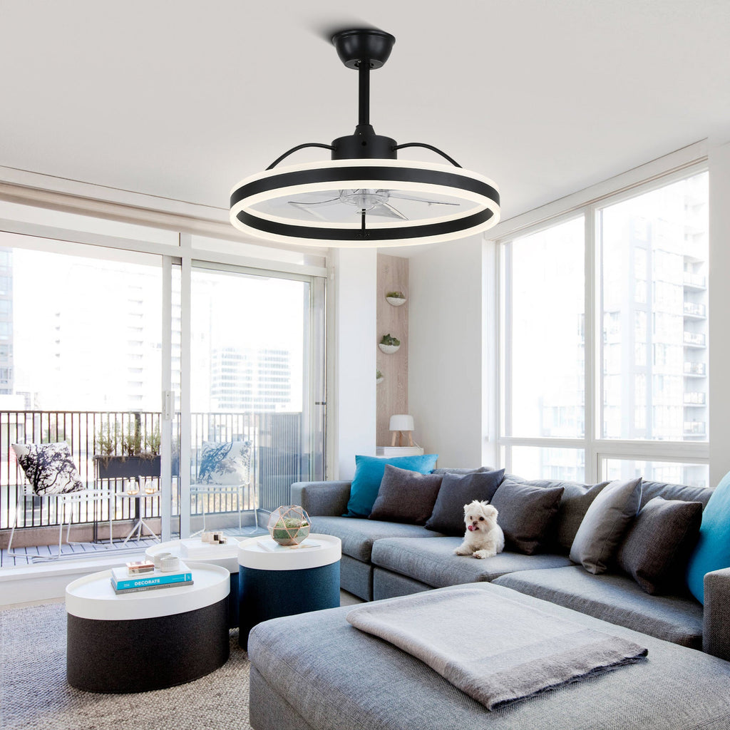 24 Inch Black/Gold/White/Coffee Modern Smart LED Ceiling Fan with Light and Remote, 6 Speeds DC Motor Fandelier Ceiling Fan