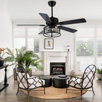 52 Inch Modern Glam Crystal Ceiling Fan with Lights and Remote, 6 Speeds DC Motor Black Reversible Ceiling Fan with Crystal Cage