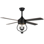 52 Inch Black Classic Ceiling Fan with Lights and Remote Control, 6 Speeds 4-Blade DC Motor Reversible Ceiling Fan for Living Room