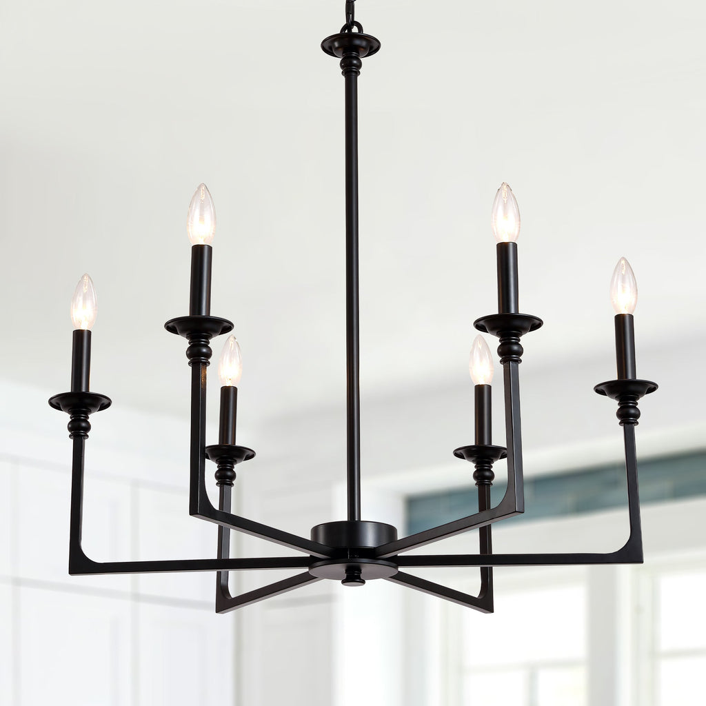 6-Light Black Classic/Traditional Chandelier, Farmhouse Candle Style Chandelier Dining Room Light Fixtures