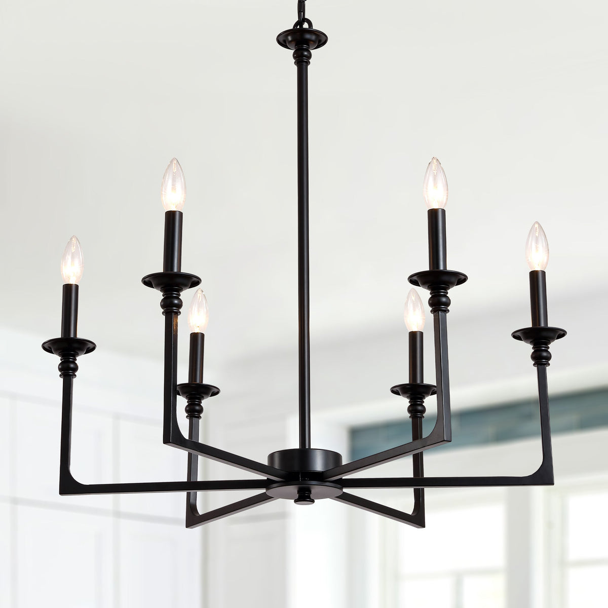 6-Light Black Classic/Traditional Chandelier, Farmhouse Candle Style Chandelier Dining Room Light Fixtures