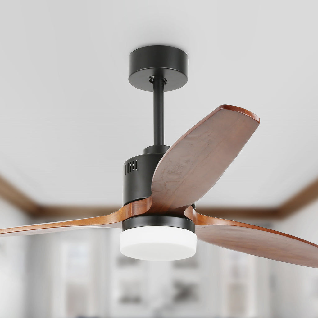 52 Inch 3 Wooden Blades Ceiling Fan with Dimmable LED Light and Remote, 6 Speeds DC Motor Reversible Ceiling Fan for Living Room