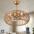 Bohemian 20 Inch Retractable Ceiling Fan with Light Quiet DC Motor Reversible 6-Speed Ceiling Fan with Light Retro 4-Light Ceiling Fan Suit for Living Room, Bedroom, Kitchen