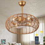 Bohemian 20 Inch Retractable Ceiling Fan with Light Quiet DC Motor Reversible 6-Speed Ceiling Fan with Light Retro 4-Light Ceiling Fan Suit for Living Room, Bedroom, Kitchen