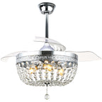 42 Inch Chrome Modern Glam Crystal Retractable Ceiling Fan with Lights and Remote Control, 6 Speeds DC Motor Fandelier Ceiling Fan