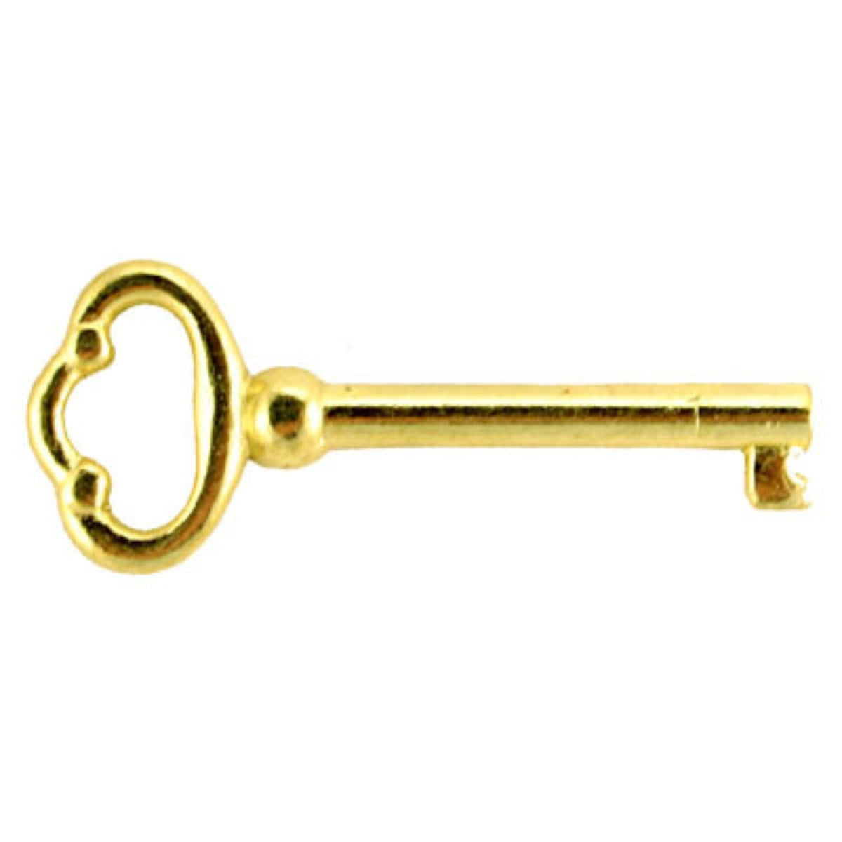 A gold-colored plain skeleton key with a circular head and a shaft.