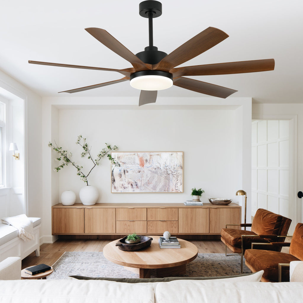 60 Inch 6-Blade Black Modern Large Ceiling Fan with LED Lights and Remote Control, 6 Speeds Reversible Ceiling Fan