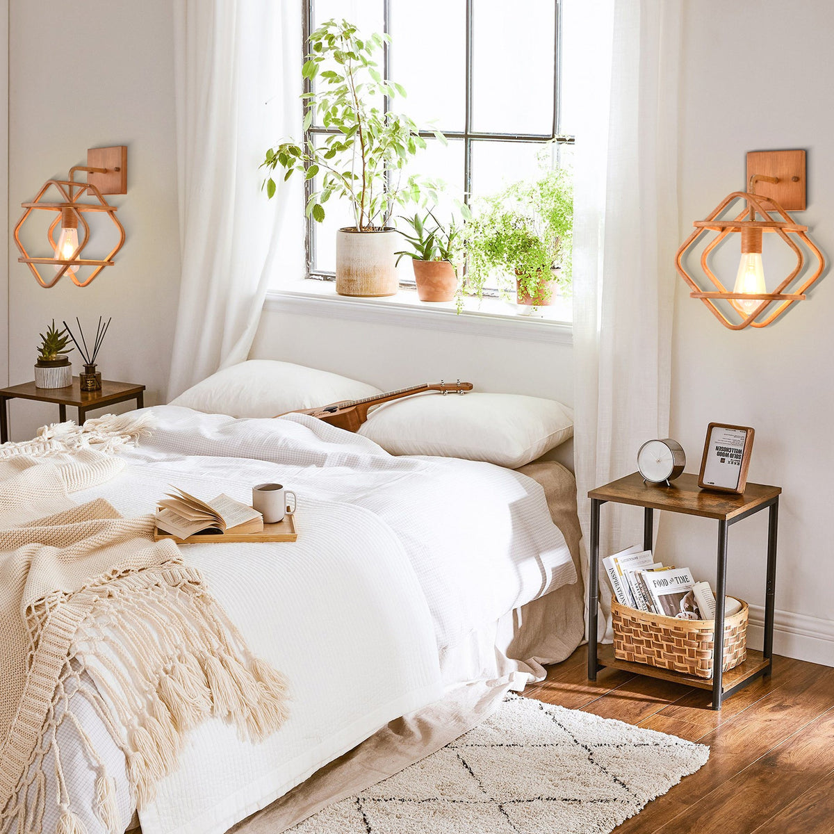 1 - Light Wood Grain Farmhouse Wall Sconces, Rustic Wall Light for Bedroom Hallway