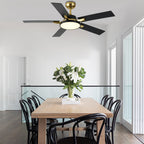 52 Inches Black and Gold Modern Ceiling Fan with LED Lights, 6 Speeds DC Motor Indoor Ceiling Fan for Large Room