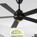 52 Inch Black Modern Ceiling Fan with Remote Control, 6 Speeds DC Motor 5-Blade Reversible Ceiling Fan for Living Room