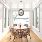 4 - Lights Distressed Wood Chandelier with Adjustable Chain, 16.9" Geometric Chandelier for Entryway with DIY Shade