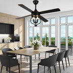 52 Inch Black Classic Ceiling Fan with Lights and Remote Control, 6 Speeds 4-Blade DC Motor Reversible Ceiling Fan for Living Room