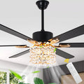 65 Inch Modern Glam Crystal Ceiling Fan with Lights and Remote Control,6 Speeds DC Motor  Black/Chrome Large Ceiling Fan with Crystals