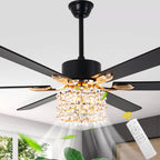 65 Inch Modern Glam Crystal Ceiling Fan with Lights and Remote Control,6 Speeds DC Motor  Black/Chrome Large Ceiling Fan with Crystals