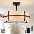 20 Inch Farmhouse Drum Caged Ceiling Fan with Lights and Remote APP Control, 6 Speeds DC Motor Reversible Fandelier Ceiling Fan for Bedroom