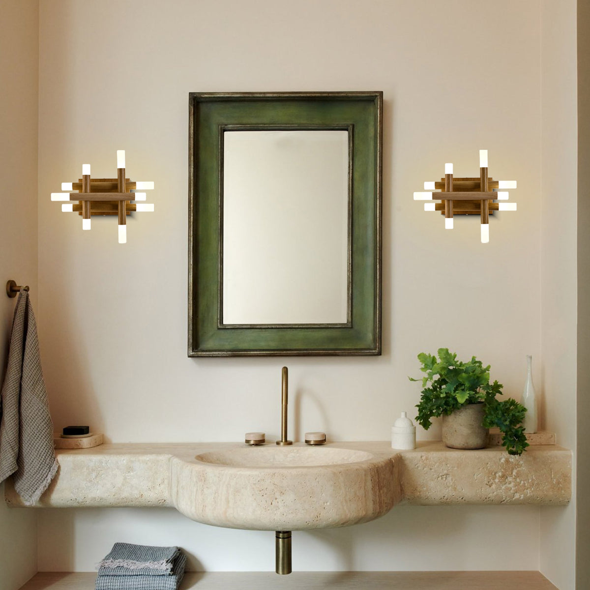 13 Inch Light Brown Farmhouse Wood Flush Mount Wall Sconces with LED Lights, Rustic Wall Light for Hallway Bedroom