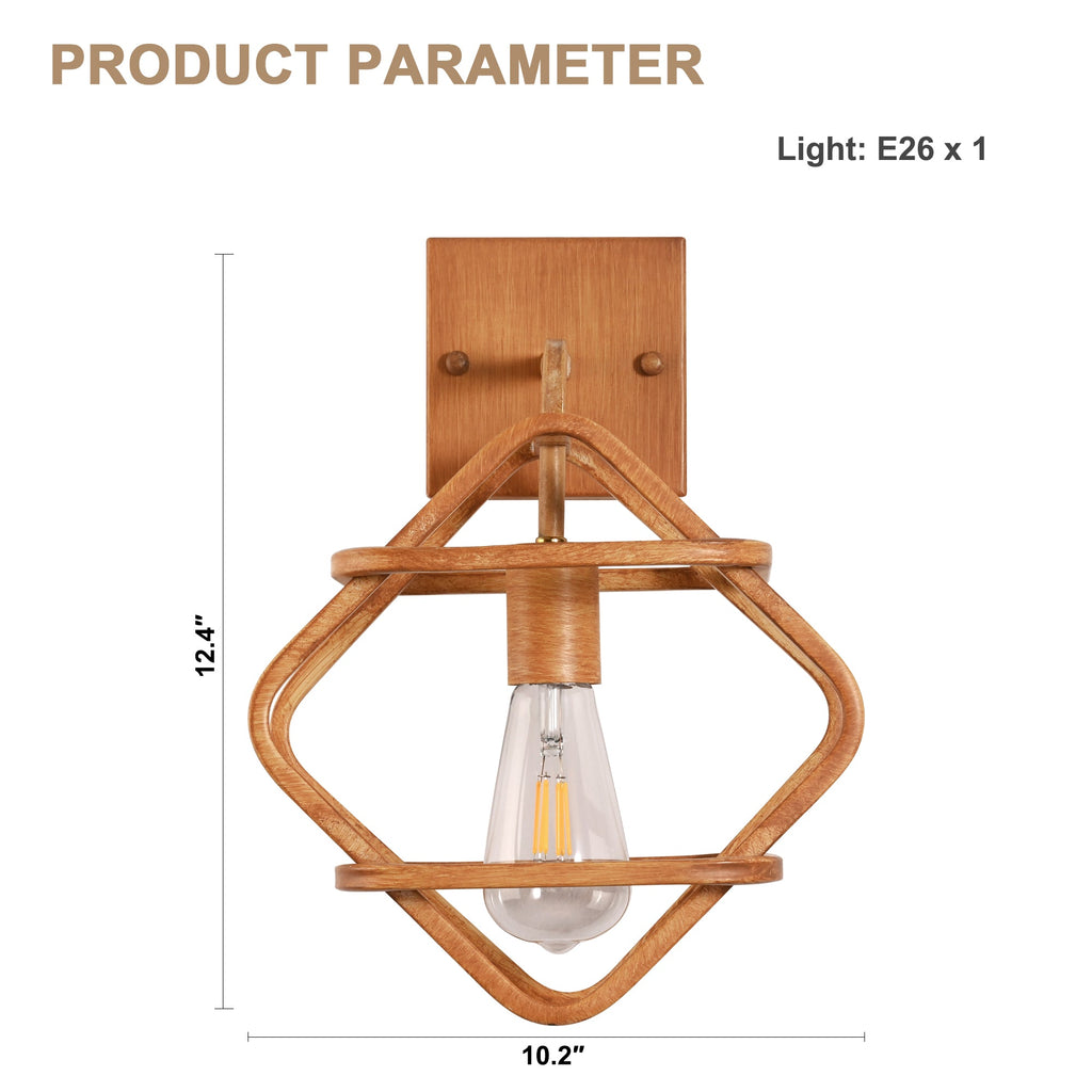 1 - Light Wood Grain Farmhouse Wall Sconces, Rustic Wall Light for Bedroom Hallway