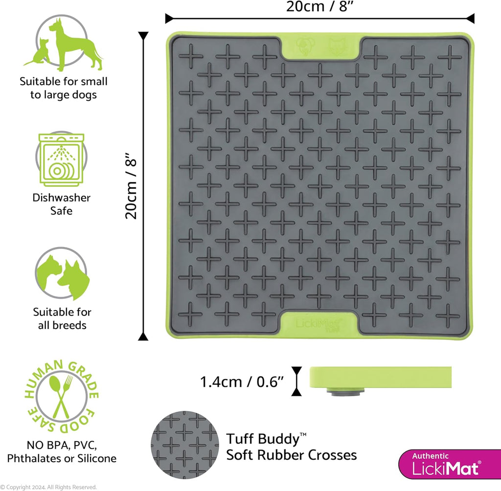 LickiMat Tuff Buddy Green Dog Slow Feeder Lick Mat Enrichment Feeding Mat