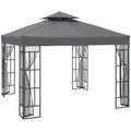 3 x 3m Patio Gazebo with 2 Tier Roof & Mosquito Netting, Grey