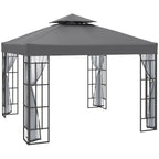 3 x 3m Patio Gazebo with 2 Tier Roof & Mosquito Netting, Grey